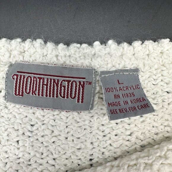 Vintage White Knit Sweater 1980s Worthington Red Rose Shoulder Pads Size L Korea - Picture 4 of 7